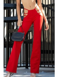 Women's Low Waist flared leggings Hollowed Out Ladder Bootcut Flare Pants punk style Stretch Yoga Pants Red