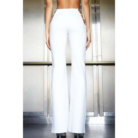 Women's Low Waist flared leggings Hollowed Out Ladder Bootcut Flare Pants punk style Stretch Yoga Pants white