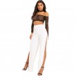 Women's High Waist straight Flared leggings Slit side Night show Sexy flare Casual Pants White