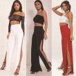 Women's High Waist straight Flared leggings Slit side Night show Sexy flare Casual Pants White
