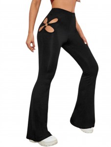 Women's High Waisted flared leggings Cut Out Stretchy Ladder Bootcut Yoga Pants Black