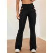 Women's High Waisted flared leggings Cut Out Stretchy Ladder Bootcut Yoga Pants Black