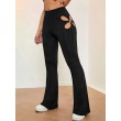 Women's High Waisted flared leggings Cut Out Stretchy Ladder Bootcut Yoga Pants Black