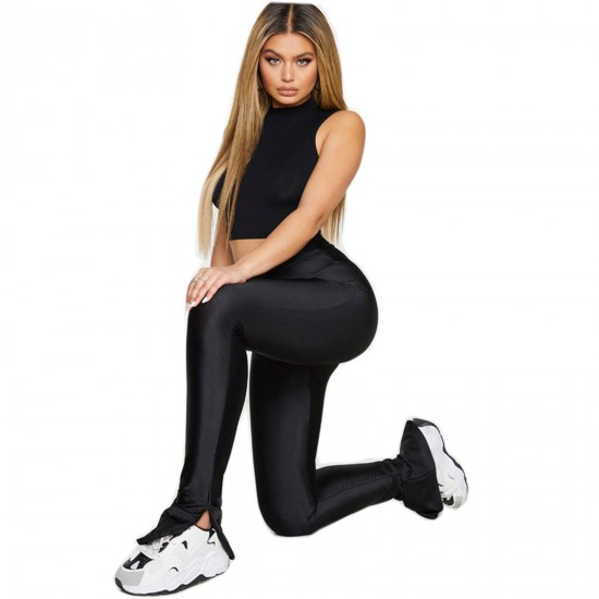 Women's High Waisted flared leggings Cutout Side Split Glossy Stretchy Ladder Bootcut Yoga Pants Black