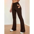 Women's High Waisted flared leggings Cut Out Stretchy Ladder Bootcut Yoga Pants Coffee