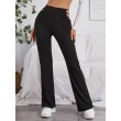 Women's Low Waist flared leggings Hollowed Out Cross Ladder Bootcut Flare Pants punk style Stretch Yoga Pants Black