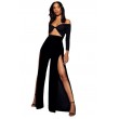 Women's High Waist straight Flared leggings Slit Side Night Show Sexy flare Casual Pants Black