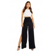 Women's High Waist straight Flared leggings Slit Side Night Show Sexy flare Casual Pants Black