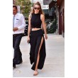 Women's High Waist straight Flared leggings Slit Side Night Show Sexy flare Casual Pants Black