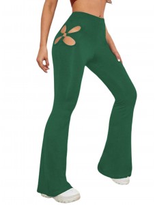 Women's High Waisted flared leggings Cut Out Stretchy Ladder Bootcut Yoga Pants Green