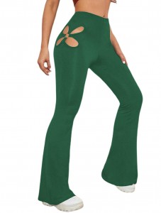 Women's High Waisted flared leggings Cut Out Stretchy Ladder Bootcut Yoga Pants Green