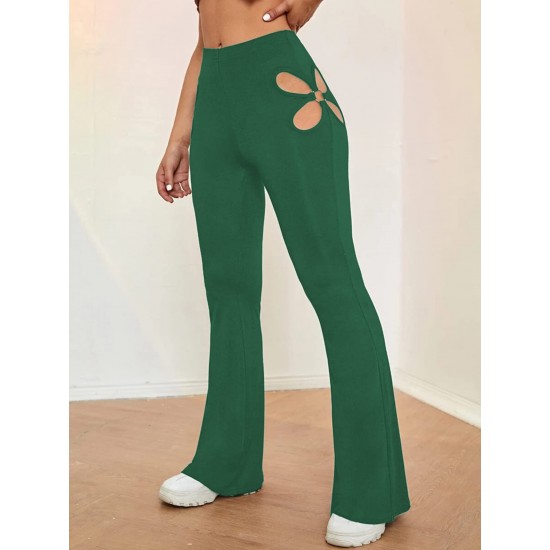 Women's High Waisted flared leggings Cut Out Stretchy Ladder Bootcut Yoga Pants Green