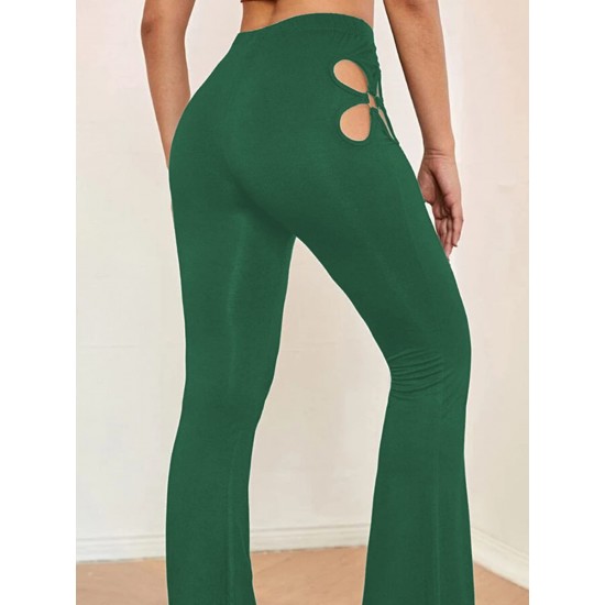 Women's High Waisted flared leggings Cut Out Stretchy Ladder Bootcut Yoga Pants Green