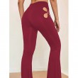 Women's High Waisted flared leggings Cut Out Stretchy Ladder Bootcut Yoga Pants Wine Red