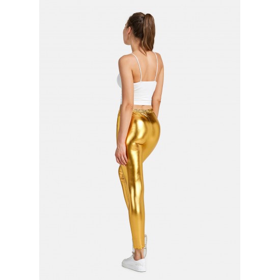 Women's Faux leather Metallic Stretch Leggings Shiny Hot Gold Pants Night Show Sexy Imitation tight Pants Gold