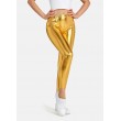 Women's Faux leather Metallic Stretch Leggings Shiny Hot Gold Pants Night Show Sexy Imitation tight Pants Gold