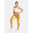 Women's Faux leather Metallic Stretch Leggings Shiny Hot Gold Pants Night Show Sexy Imitation tight Pants Gold