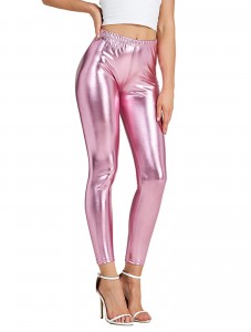 Women's Faux leather Metallic Stretch Leggings Shiny Hot Gold Pants Night Show Sexy Imitation tight Pants