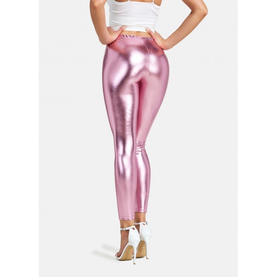 Women's Faux leather Metallic Stretch Leggings Shiny Hot Gold Pants Night Show Sexy Imitation tight Pants