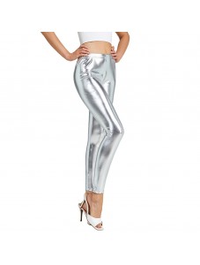 Women's Faux leather Metallic Stretch Leggings Hot Pants Night Show Sexy Imitation Shiny Pants Silver