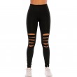 Women's High Waisted perforated leggings Cutout Ripped Tight Stretch Yoga Pants Black