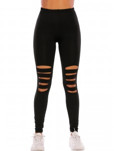 Women's High Waisted perforated leggings Cutout Ripped Tight Stretch Yoga Pants Black