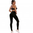 Women's High Waisted perforated leggings Cutout Ripped Tight Stretch Yoga Pants Black