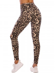 Women's High Waisted perforated leggings Cutout Ripped Leopard Print Tight Stretch Yoga Pants Coffee