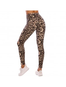 Women's High Waisted perforated leggings Cutout Ripped Leopard Print Tight Stretch Yoga Pants Coffee