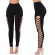 Women's High Waist perforated leggings Cutout Side Cross grasws Hollow Tight Casual Yoga Pants Black