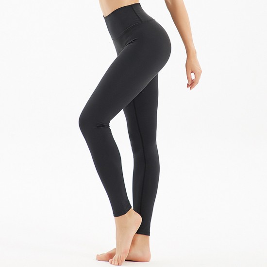 Women's High Waist Squat Leggings Ice silk Traceless Fitness Elastic Pants Sports Tight Peach Hip Yoga Pants Black