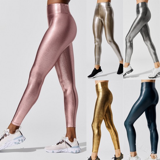 Women's High Waisted leggings Gilded Solid Casual Pants pencil Tight pants Yoga Pants Gray