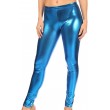 Women's Mid Waist Liquid Wet Shiny Metallic Stretch Leggings Hot Pants night show Tight Elastic Yoga Pants Lake Blue