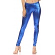 Women's Mid Waist Liquid Wet Shiny Metallic Stretch Leggings hot Pants Night Show Tight Yoga pants Royal Blue