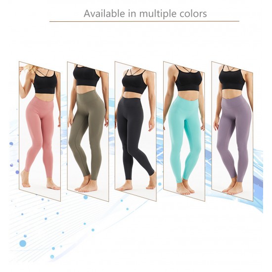 Women's High Waist Squat Leggings Ice silk Traceless Fitness Elastic Pants Sports Tight Peach Hip Yoga Pants Sky Blue