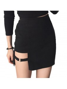 Women's Buckle Cut Out High Waist Clubwear Bodycon Mini Skirt