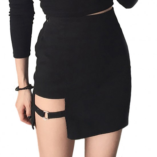 Women's Buckle Cut Out High Waist Clubwear Bodycon Mini Skirt