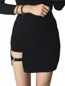 Women's Buckle Cut Out High Waist Clubwear Bodycon Mini Skirt