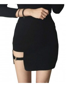 Women's Buckle Cut Out High Waist Clubwear Bodycon Mini Skirt