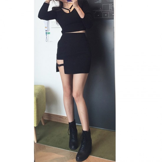 Women's Buckle Cut Out High Waist Clubwear Bodycon Mini Skirt