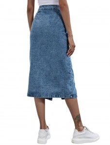Women's High Waisted flared denim half length Skirts Single breasted Slit out Sexy shinny Slim Long skirts