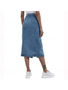 Women's High Waisted flared denim half length Skirts Single breasted Slit out Sexy shinny Slim Long skirts