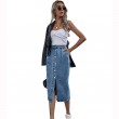 Women's High Waisted flared denim half length Skirts Single breasted Slit out Sexy shinny Slim Long skirts