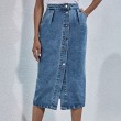 Women's High Waisted flared denim half length Skirts Single breasted Slit out Sexy shinny Slim Long skirts