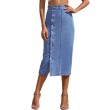 Women's High Waisted Irregular Split Button Denim Half Length Skirt Solid Casual Pencil Skirts