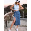 Women's High Waisted Irregular Split Button Denim Half Length Skirt Solid Casual Pencil Skirts
