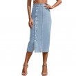 Women's High Waisted Irregular Split Button Denim Half Length Skirt Solid Casual Pencil Skirts