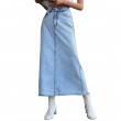 Wommen's High Waisted Denim Length Skirts Slim Flared A-line Versatile Casual Solid Long Skirts Blue