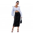 Women's High Waisted Split Button Denim Length Skirts Flared Solid Long Casual Pencil Skirts Black