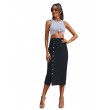 Women's High Waisted Split Button Denim Length Skirts Flared Solid Long Casual Pencil Skirts Black